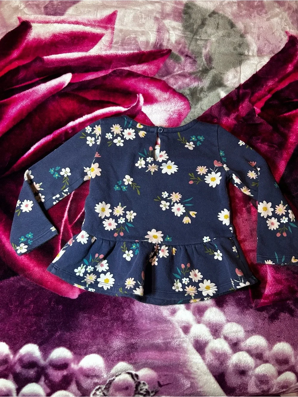 Carter's Navy Floral Peplum Long Sleeve Top